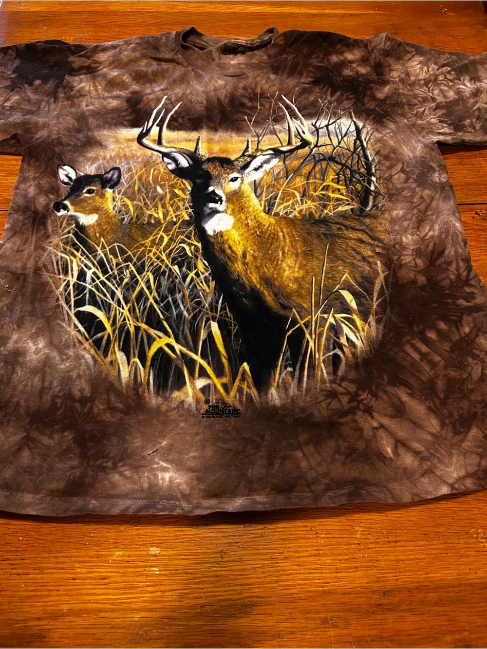The Mountain XL T Shirt Vintage 90s Deer Stag Buck Robert Hautman Full Print